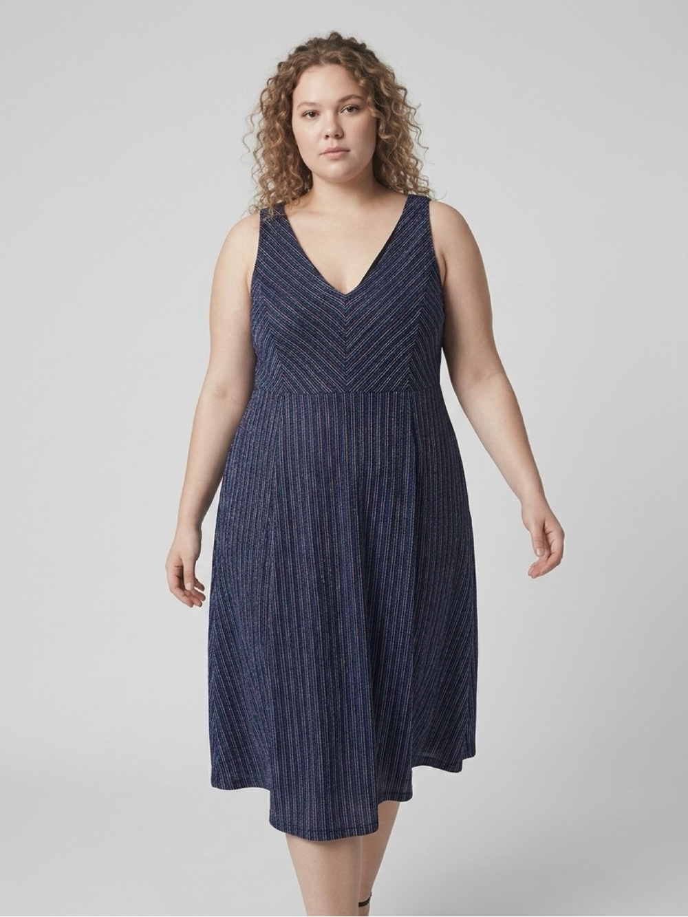 torrid Navy V-Neck Striped Midi Dress